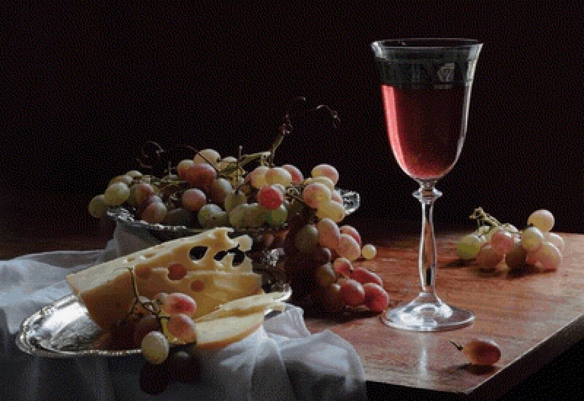 Бокал вина - вино, натюрморт, виноград, сыр - предпросмотр