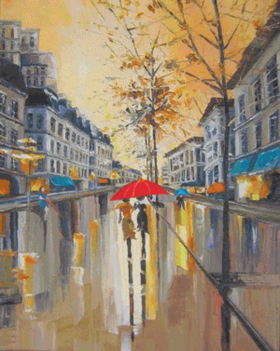 Осенняя улица - осень, дождь, город, улица - предпросмотр