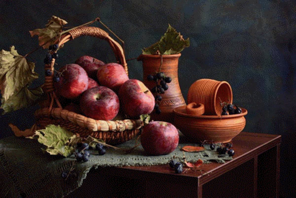 Яблоки - корзина, натюрморт, яблоки - предпросмотр
