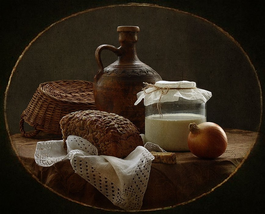 Деревенский натюрморт - хлеб, молоко, натюрморт - оригинал