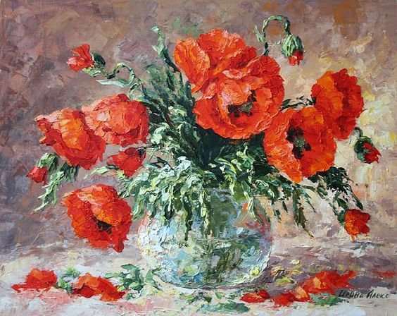 маки на столе. - цветы, маки, красный - оригинал