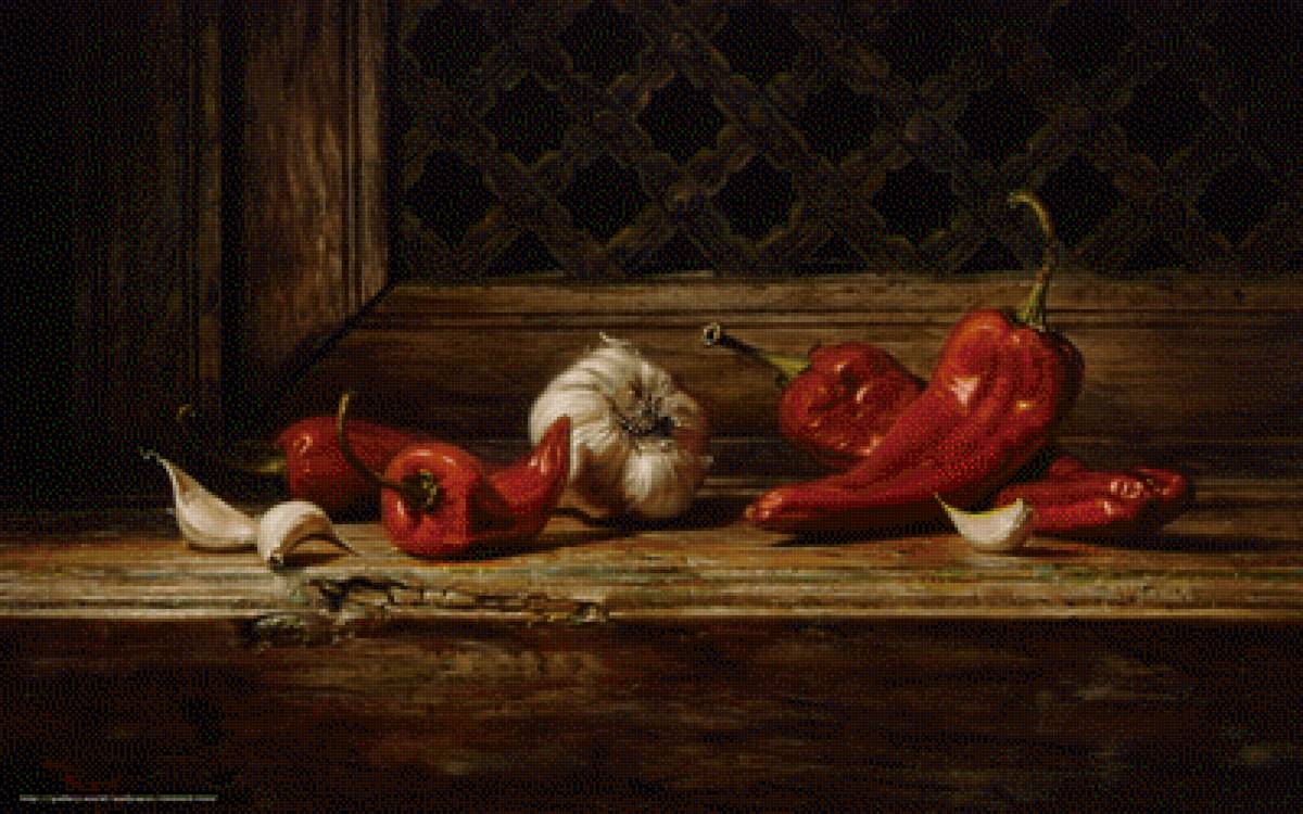 Перец и чеснок - перец, чеснок, натюрморт - предпросмотр