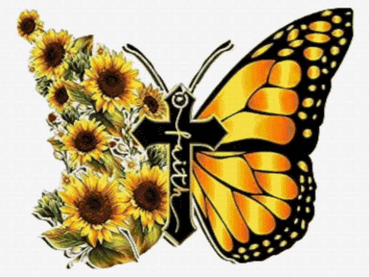 Monarca butterfly - damas y flores - предпросмотр