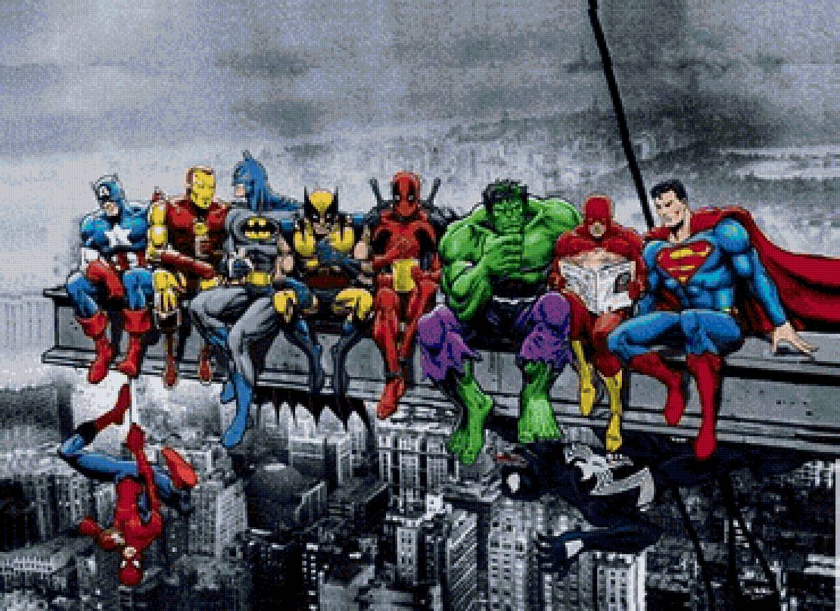 Обед на небоскрёбе супергероев - обед на небоскребе, marvel, супергерои, марвел - предпросмотр