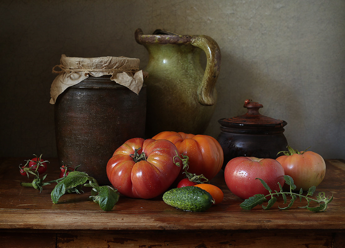 Помидоры - кувшин, натюрморт, помидоры - оригинал