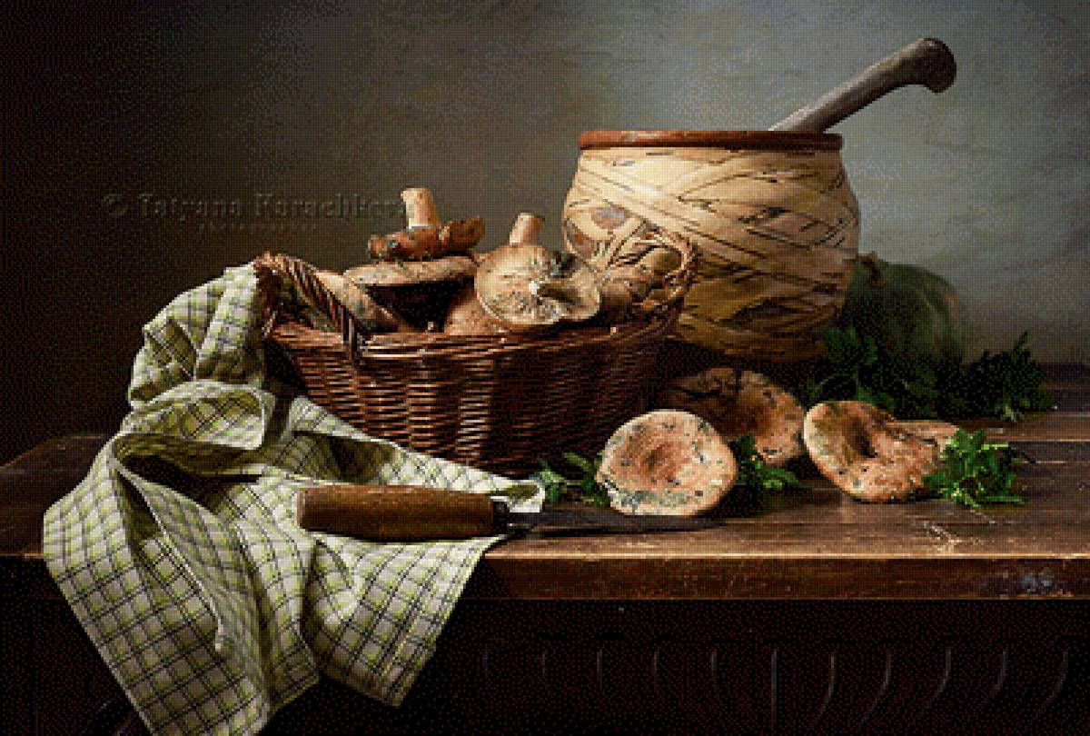 Сыроежки - грибы, натюрморт, корзина - предпросмотр