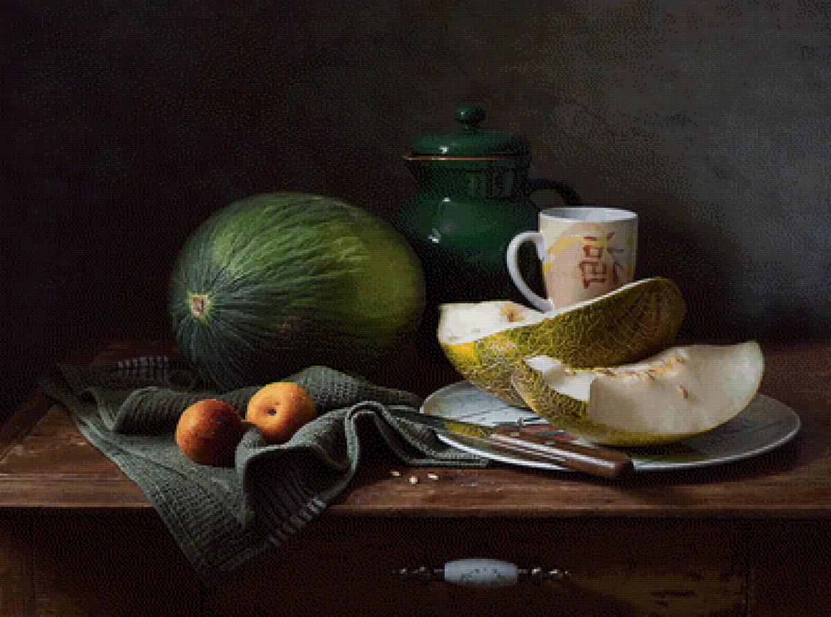 Дыня - дыня, натюрморт, персики - предпросмотр