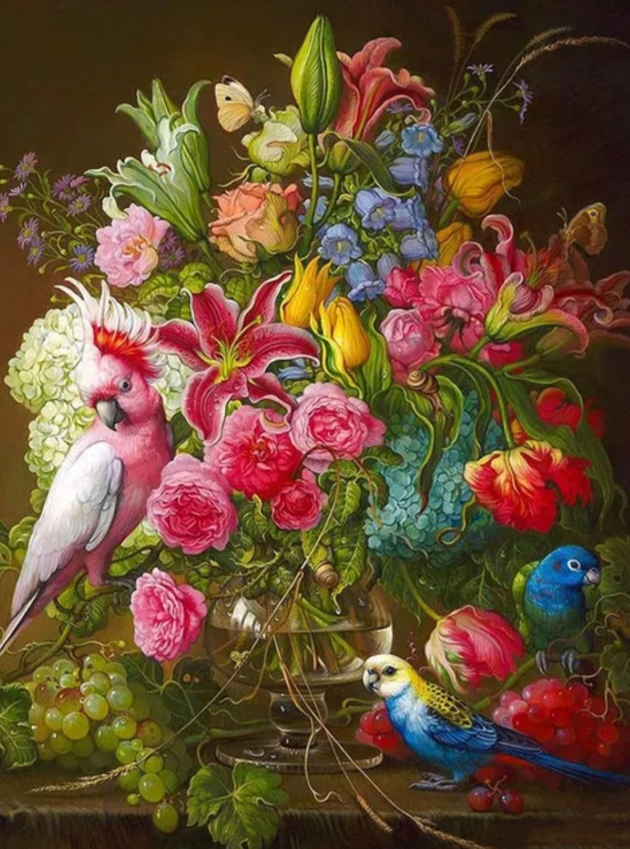 Букет - цветы, птицы - оригинал