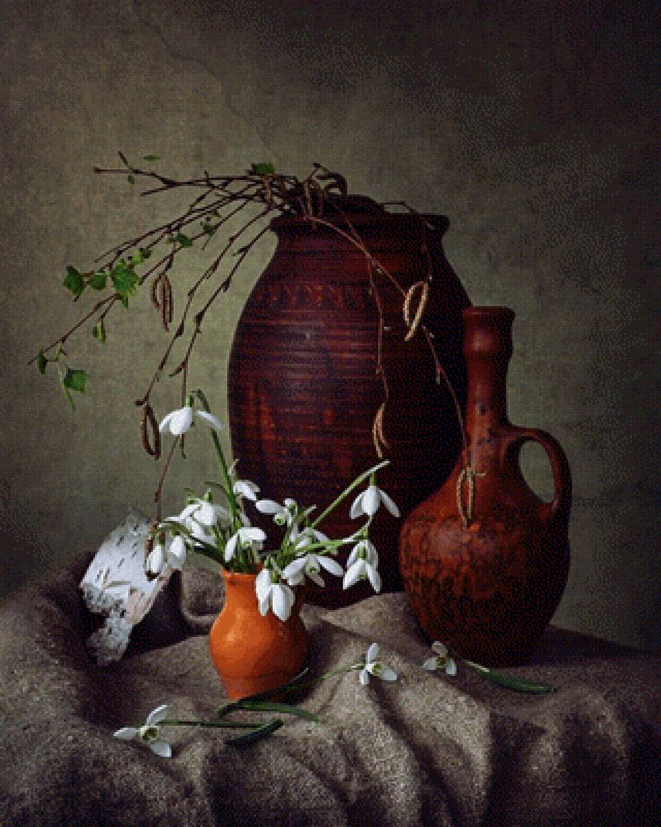 Весна - подснежники, кувшин, букет, цветы, натюрморт - предпросмотр