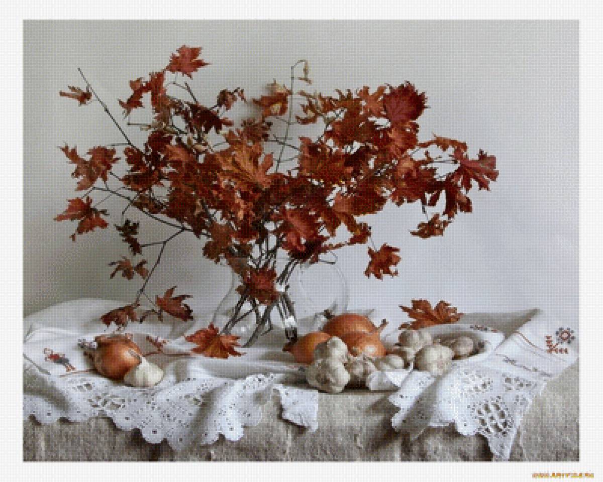 Осень - чеснок, осень, клен, букет, лук, натюрморт - предпросмотр