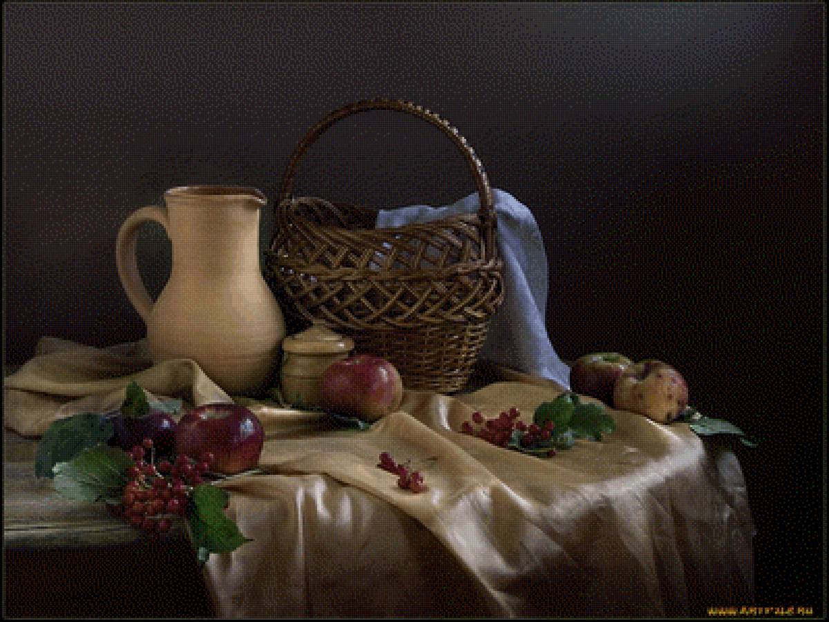 Дачный натюрморт - кувшин, яблоки, калина, натюрморт - предпросмотр