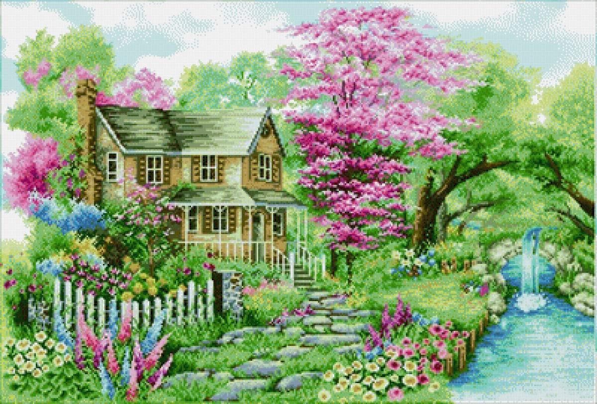 Пейзаж. - пейзаж, река., дом - предпросмотр