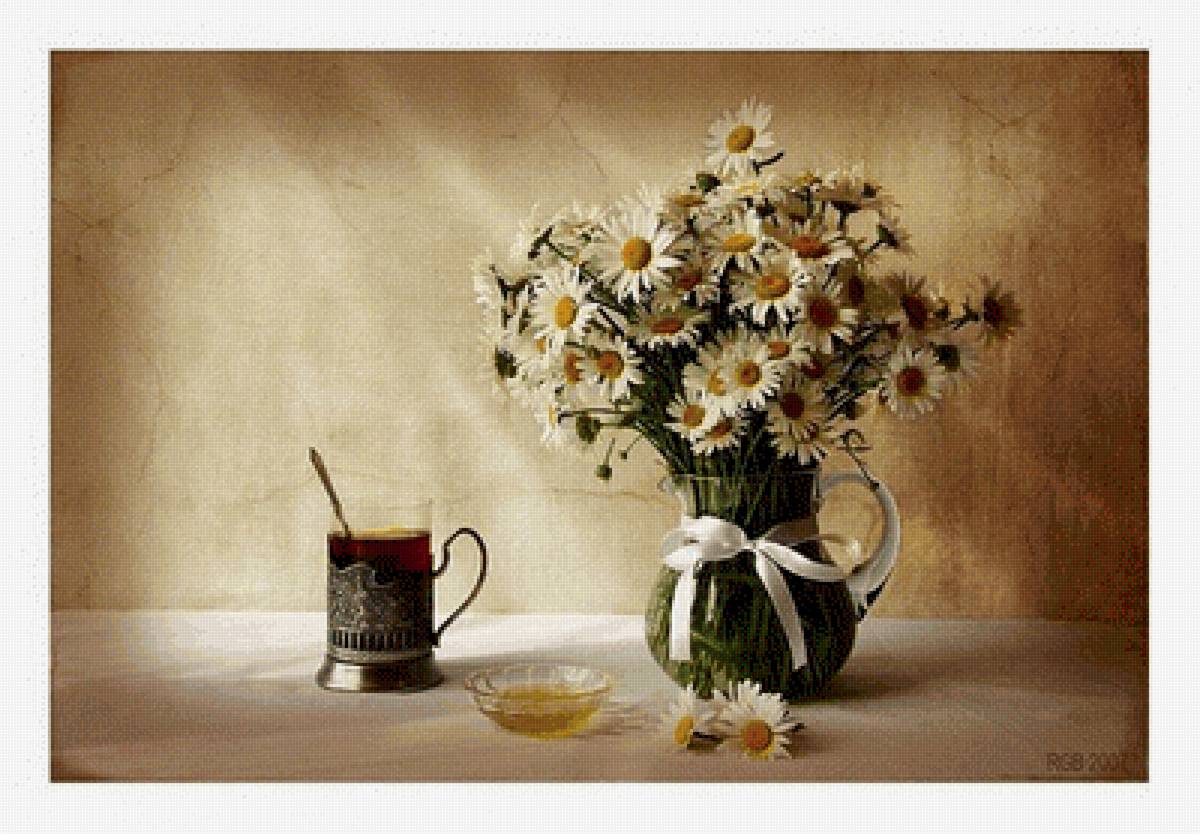 Ромашки - чай, натюрморт, ромашки, цветы, букет - предпросмотр