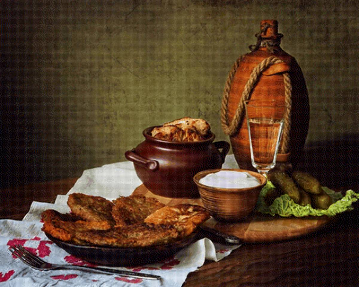 Дранники - кувшин, кухня, еда, огурцы, натюрморт - предпросмотр