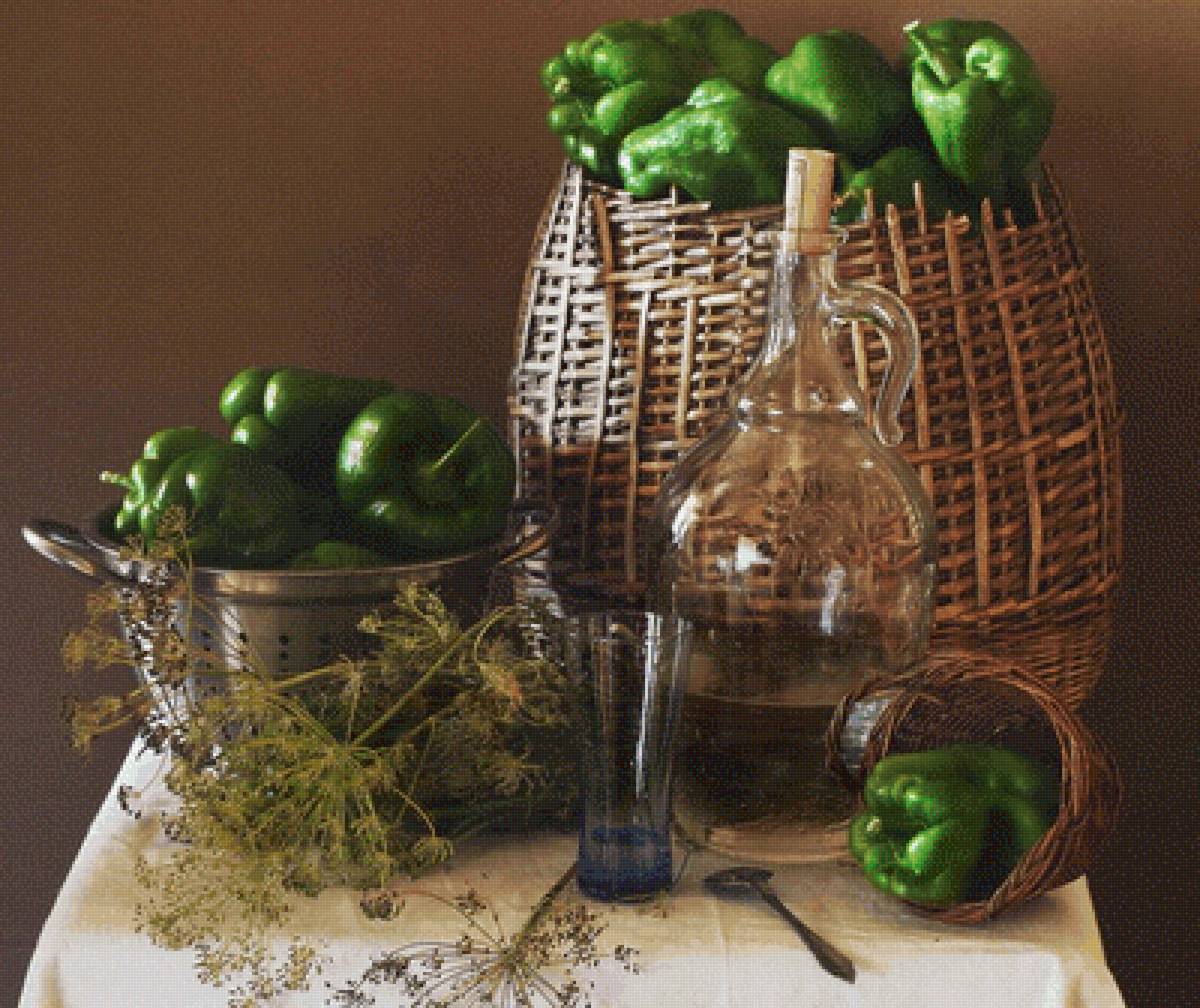 Зелёный перец - перец, укроп, натюрморт, корзина - предпросмотр