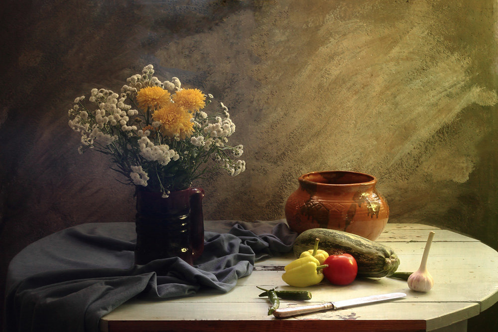 №2516044 - цветы, овощи, хризантемы, натюрморт, букет - оригинал