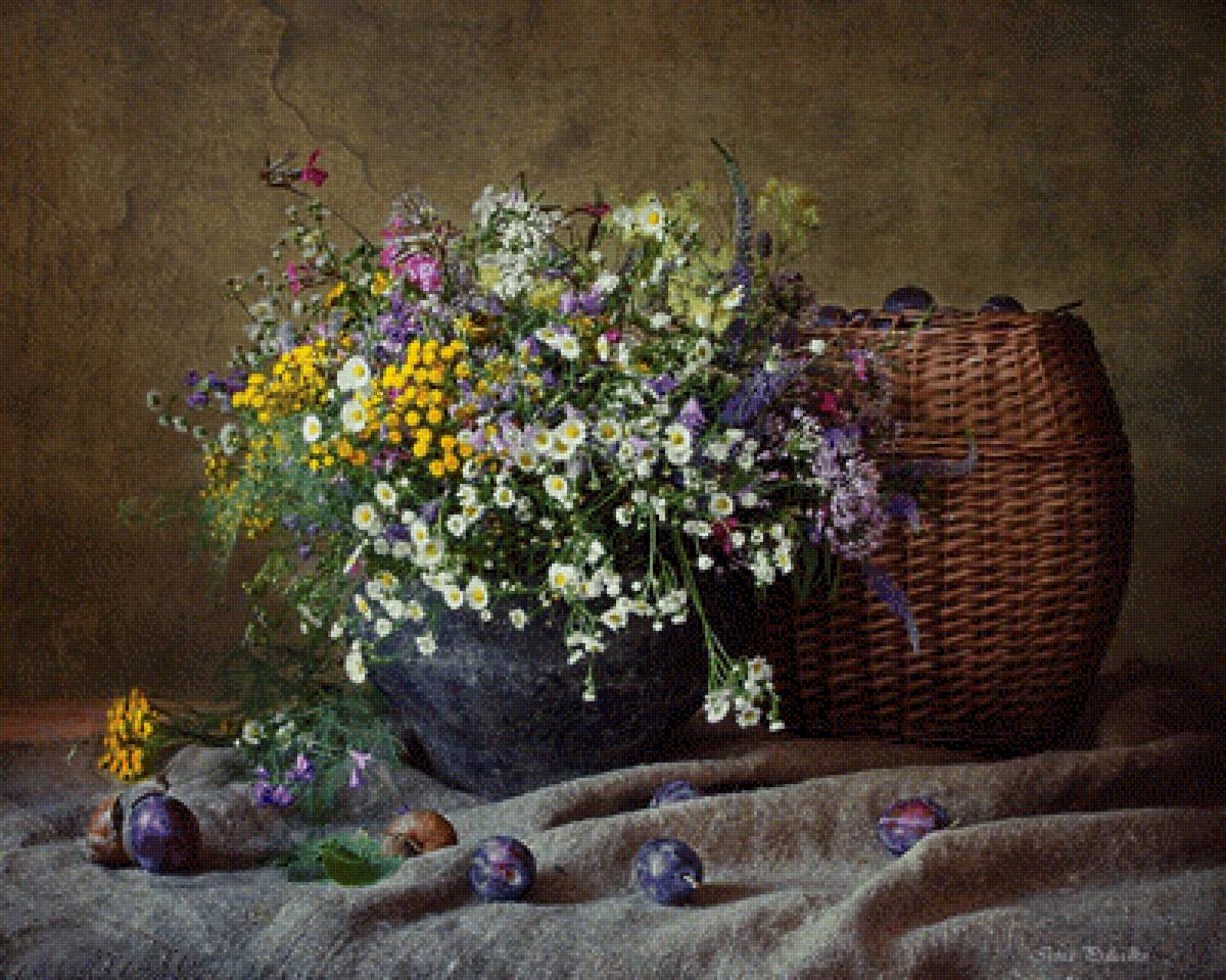 Лето - сливы, букет, лето, цветы, натюрморт - предпросмотр