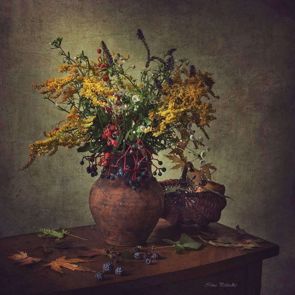 Тепло уходящего лета - лето, букет, цветы, ежевика, натюрморт - оригинал