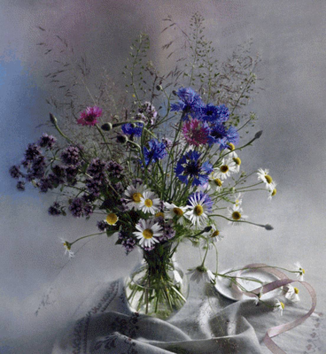 Букет полевых цветов - ромашки, лето, цветы, васильки, натюрморт, букет - предпросмотр