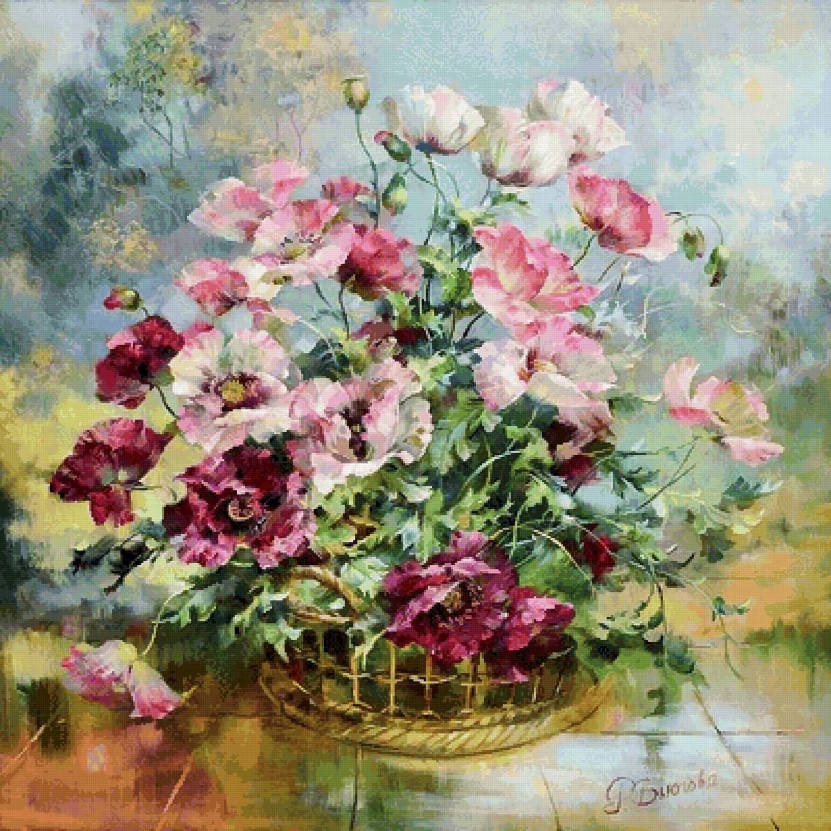 Корзина цветов. Худ. Вьюгова Римма Николаевна - римма вьюгова, цветы - предпросмотр