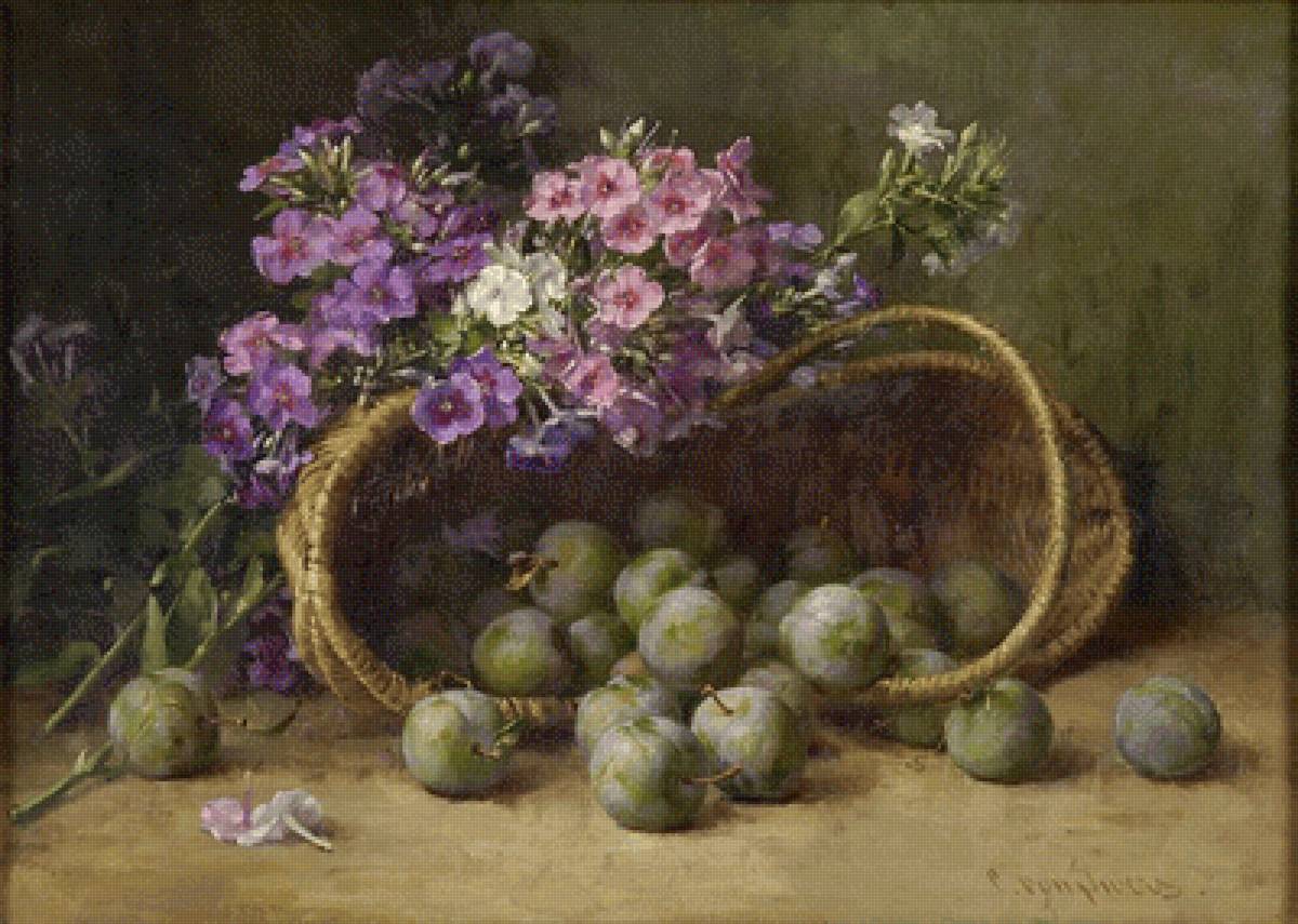 Художник Клара фон Сиверс - корзина, букет, цветы, ягоды, натюрморт - предпросмотр