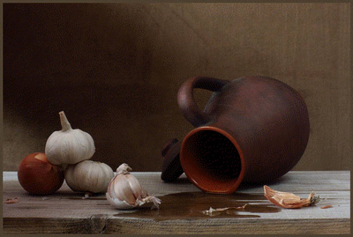 Натюрморт - чеснок, кувшин, натюрморт - предпросмотр
