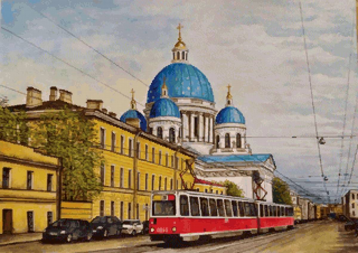 Питерский трамвай - трамвай, собор, санкт-петербург, здания, город, пейзаж - предпросмотр