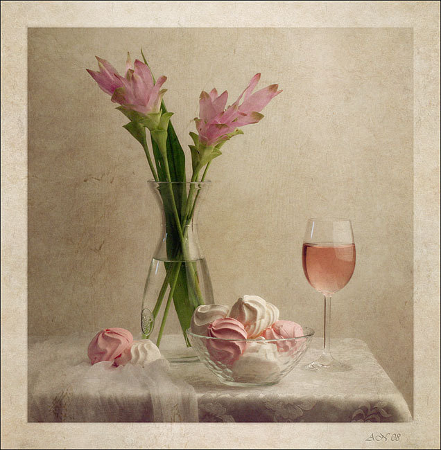 Зефир - зефир, цветы, бокал, букет, натюрморт - оригинал