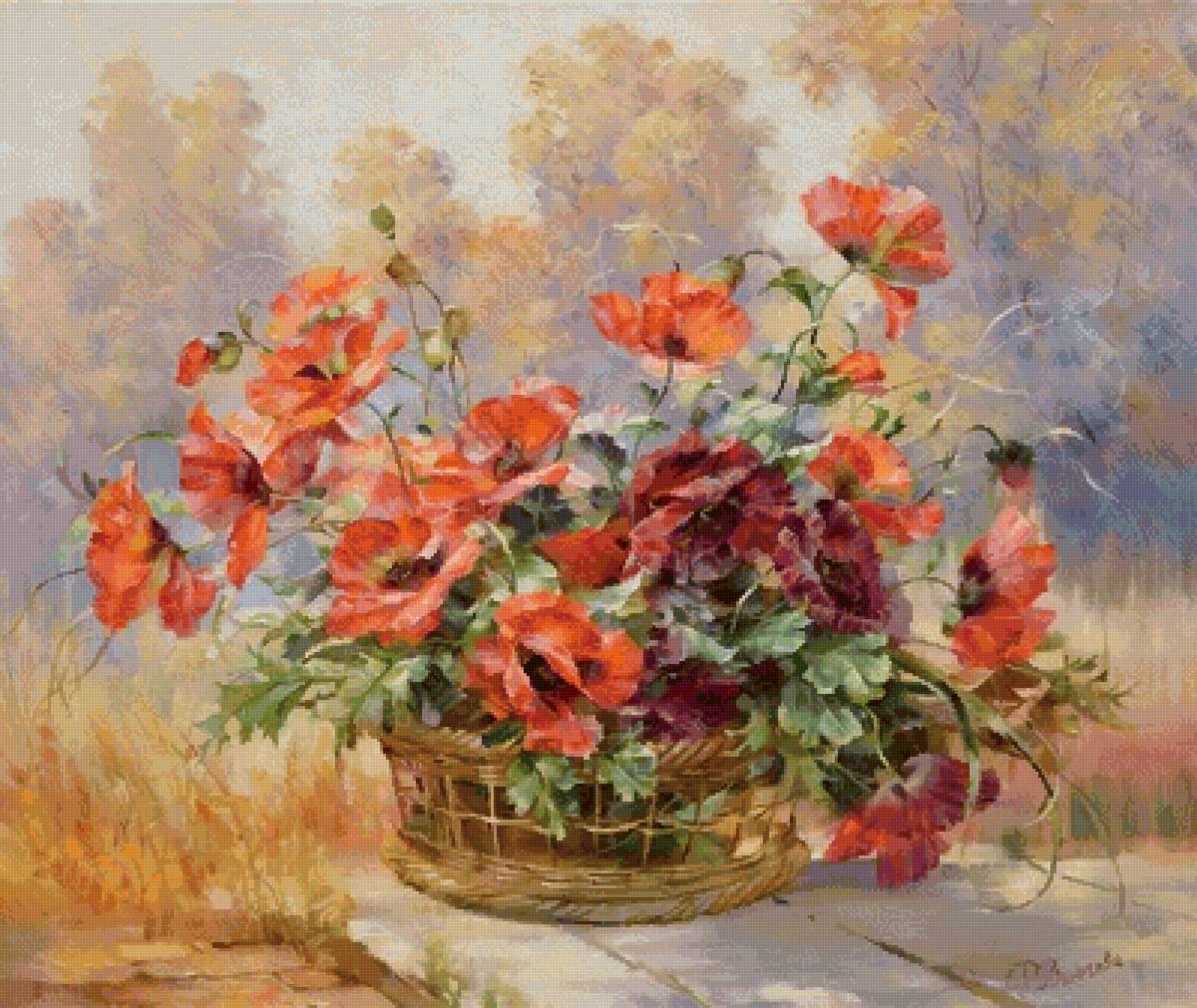 Римма Вьюгова. Цветы в корзине - цветы, римма вьюгова - предпросмотр