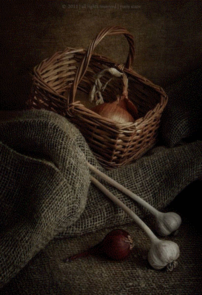 Лук и чеснок - натюрморт, лук, чеснок - предпросмотр