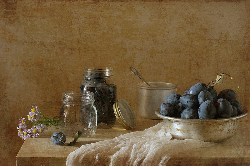 Кухонный натюрморт - натюрморт, сливы - оригинал