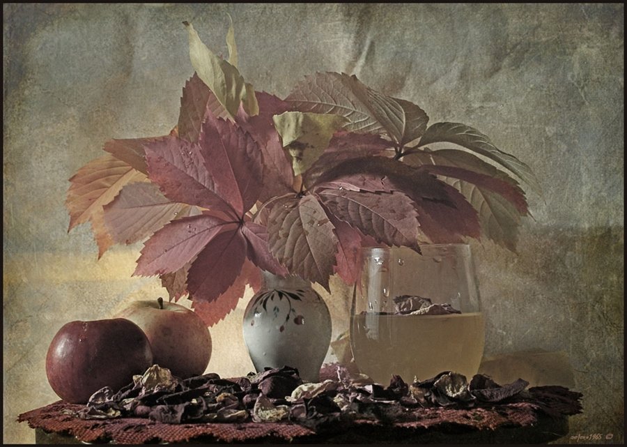 Осенний - яблоки, натюрморт, листья - оригинал