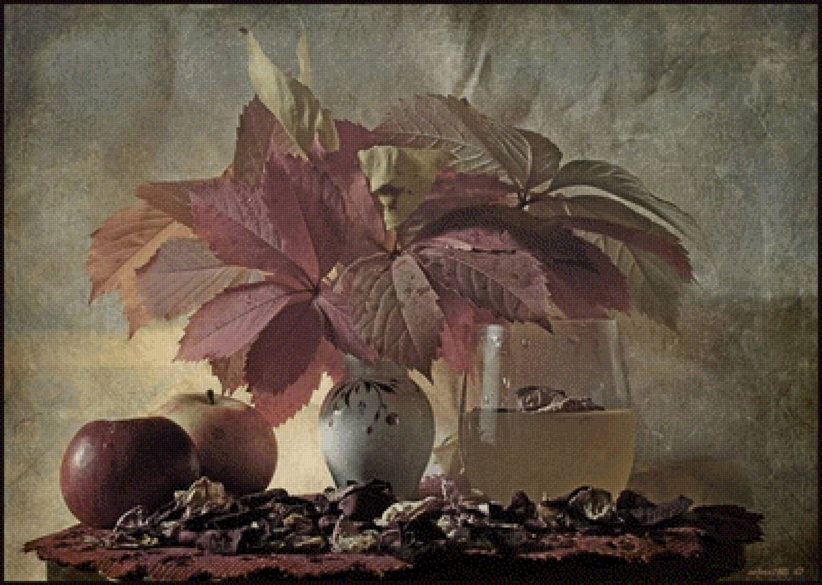 Осенний - яблоки, натюрморт, листья - предпросмотр