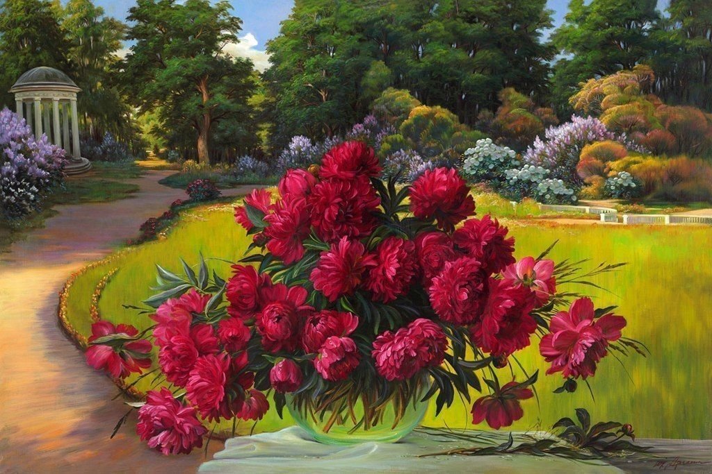 №2523164 - лето, пейзаж, пионы, парк, цветы - оригинал