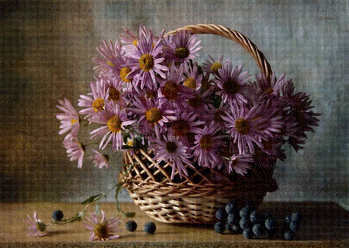 №2523377 - виноград, цветы, натюрморт, букет, корзина - предпросмотр