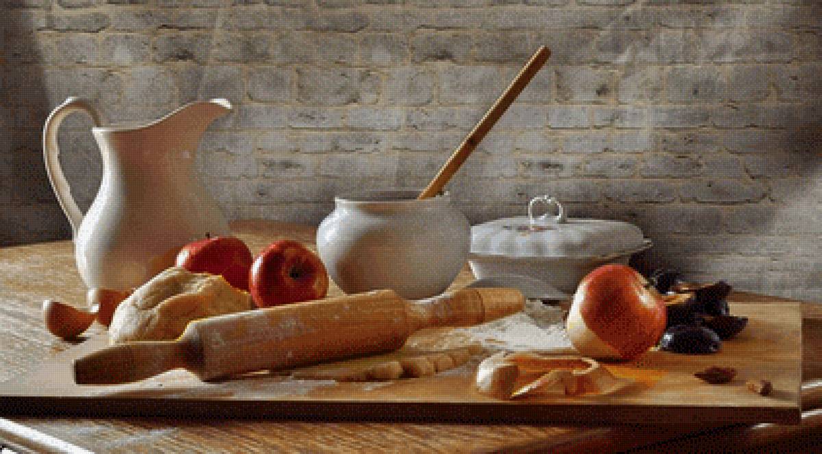 Будем печь пирог - натюрморт, яблоки, сливы, кухня - предпросмотр