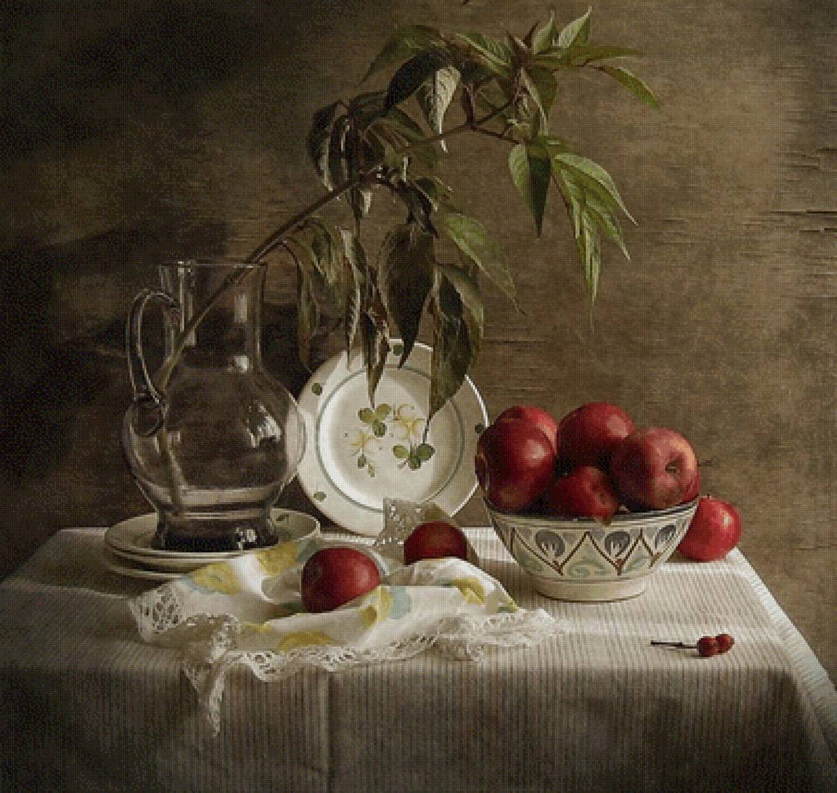 Кухонный натюрморт - натюрморт, яблоки, кухня - предпросмотр