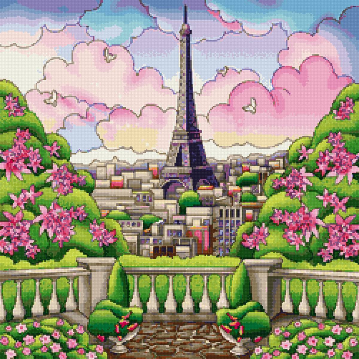 Лето в Париже - париж, закат, город, цветы, вечер, пейзаж, лето - предпросмотр