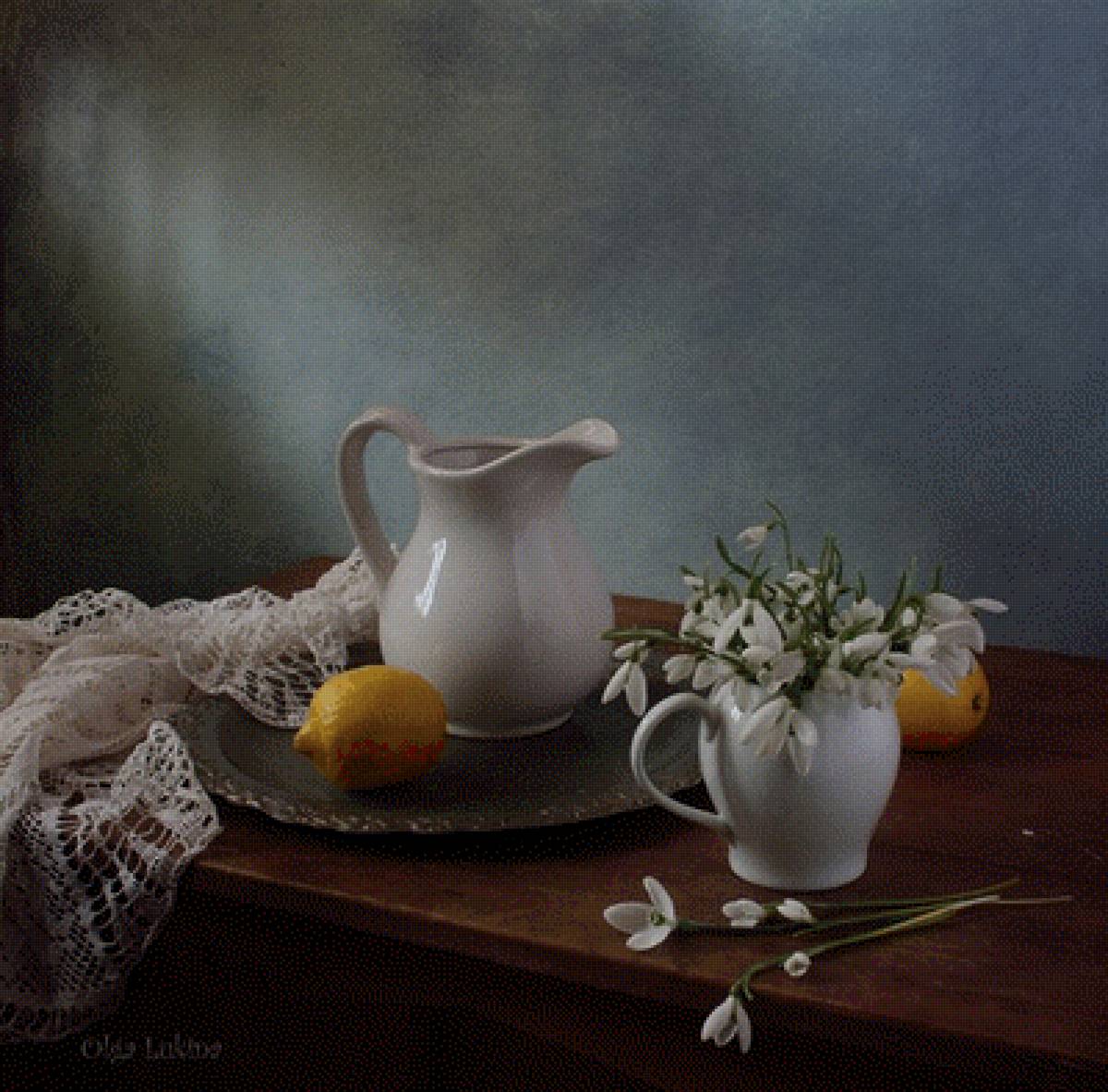 №2523883 - подснежники, кувшин, букет, лимон, цветы, натюрморт - предпросмотр