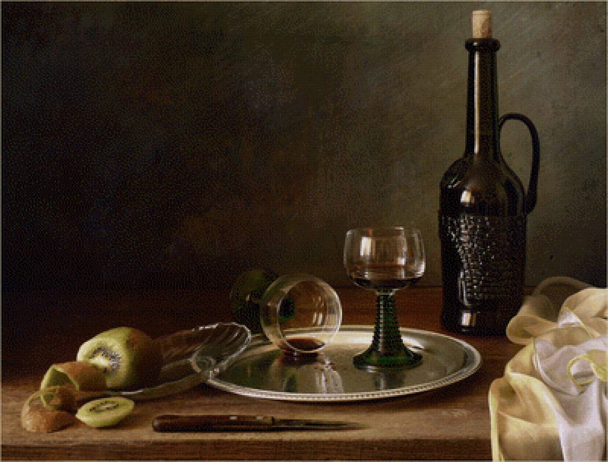 Натюрморт с киви - бокал, натюрморт, вино, кухня, киви - предпросмотр