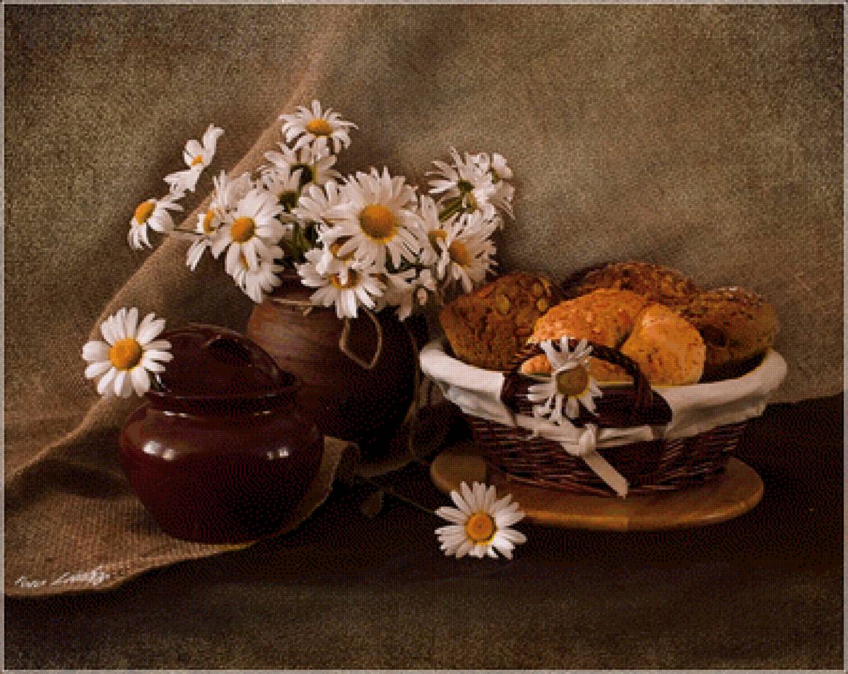 №2523959 - выпечка, ромашки, букет, натюрморт, цветы - предпросмотр