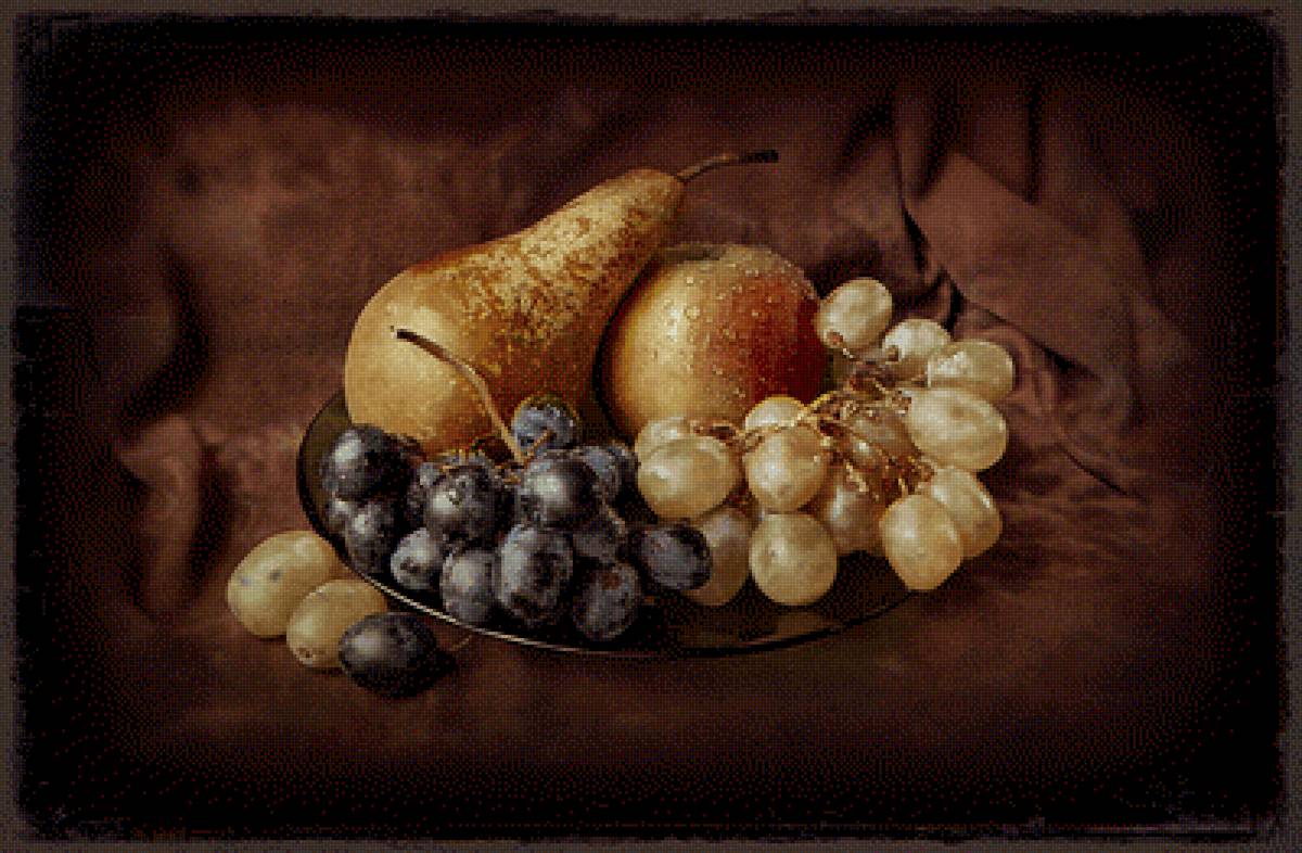 Фрукты - виноград, фрукты, яблоко, груша, натюрморт - предпросмотр