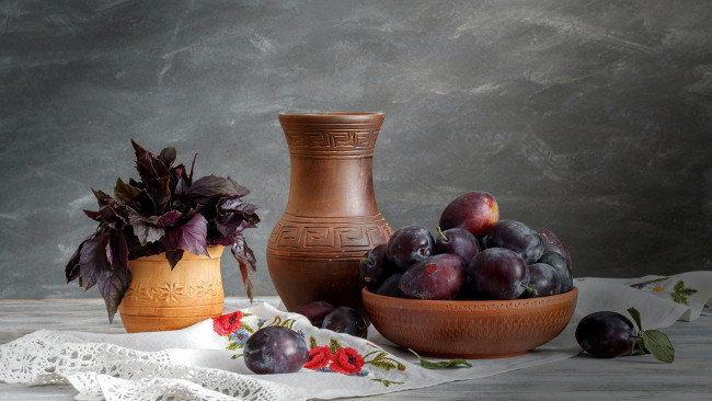 №2525221 - сливы, натюрморт, кухня, крынка - оригинал