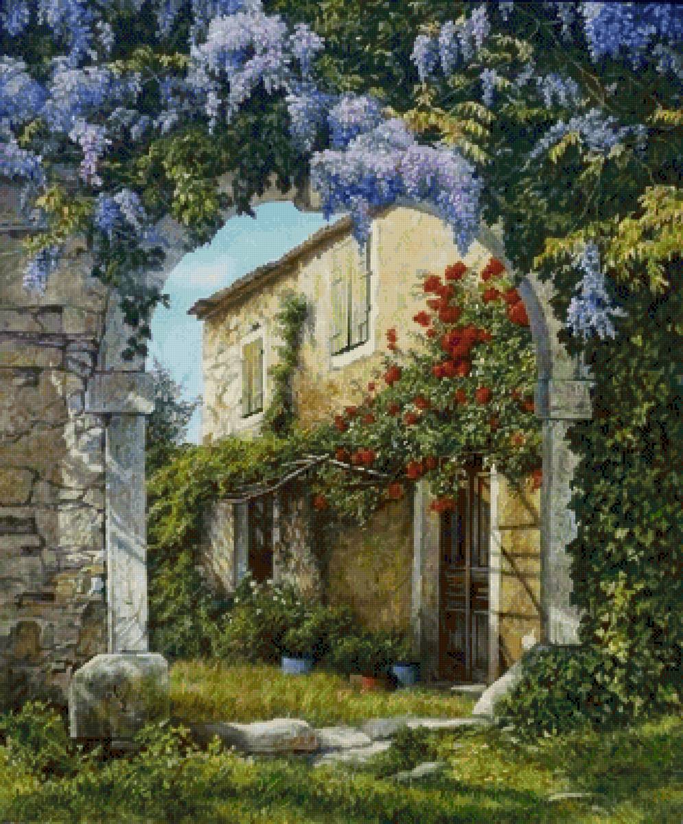 Арка - цветы, сирень, дом - предпросмотр