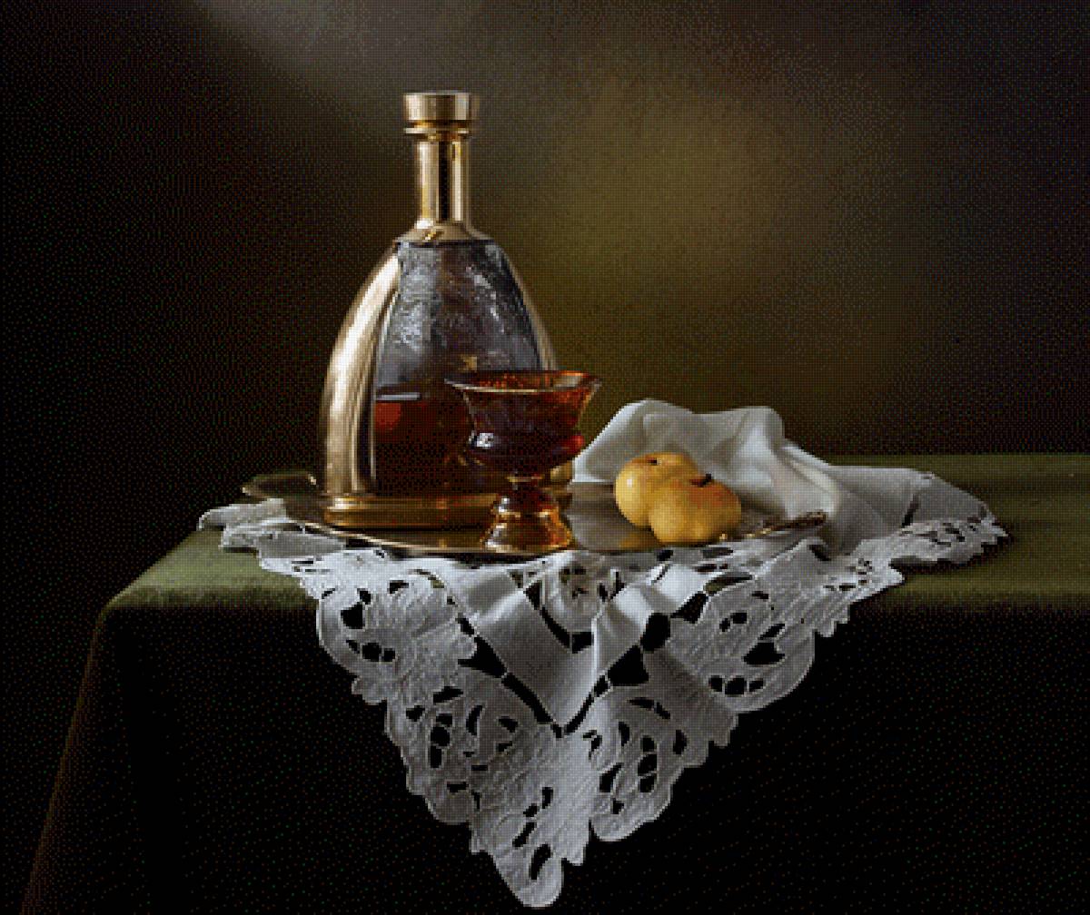 Ликер - натюрморт, ликер, яблоки - предпросмотр