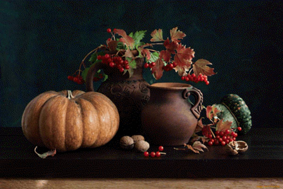 №2526050 - калина, ягоды, орехи, осень, натюрморт, урожай, тыква - предпросмотр