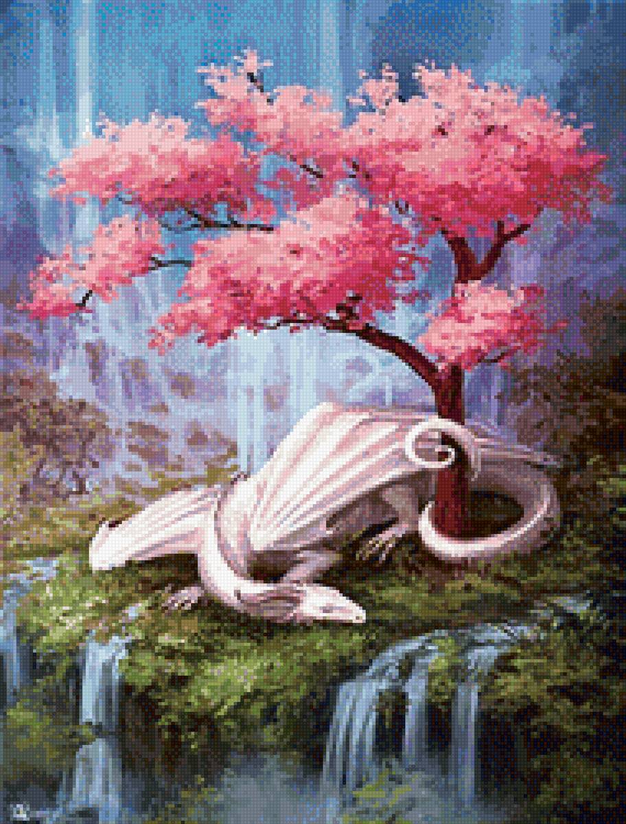 Сакура и дракон - сакура, сказочные, красивые, пейзаж, дракон, природа - предпросмотр