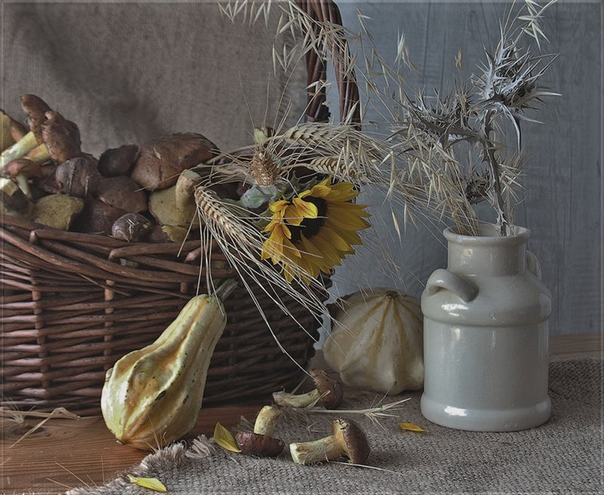 №2526633 - тыква, натюрморт, грибы, подсолнух - оригинал