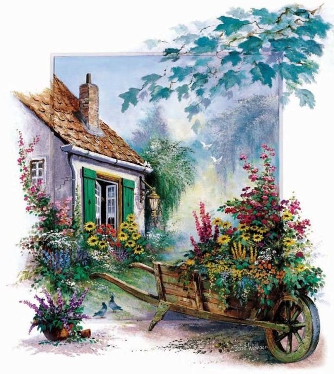 домик - лето, прованс, улица, пейзаж - оригинал