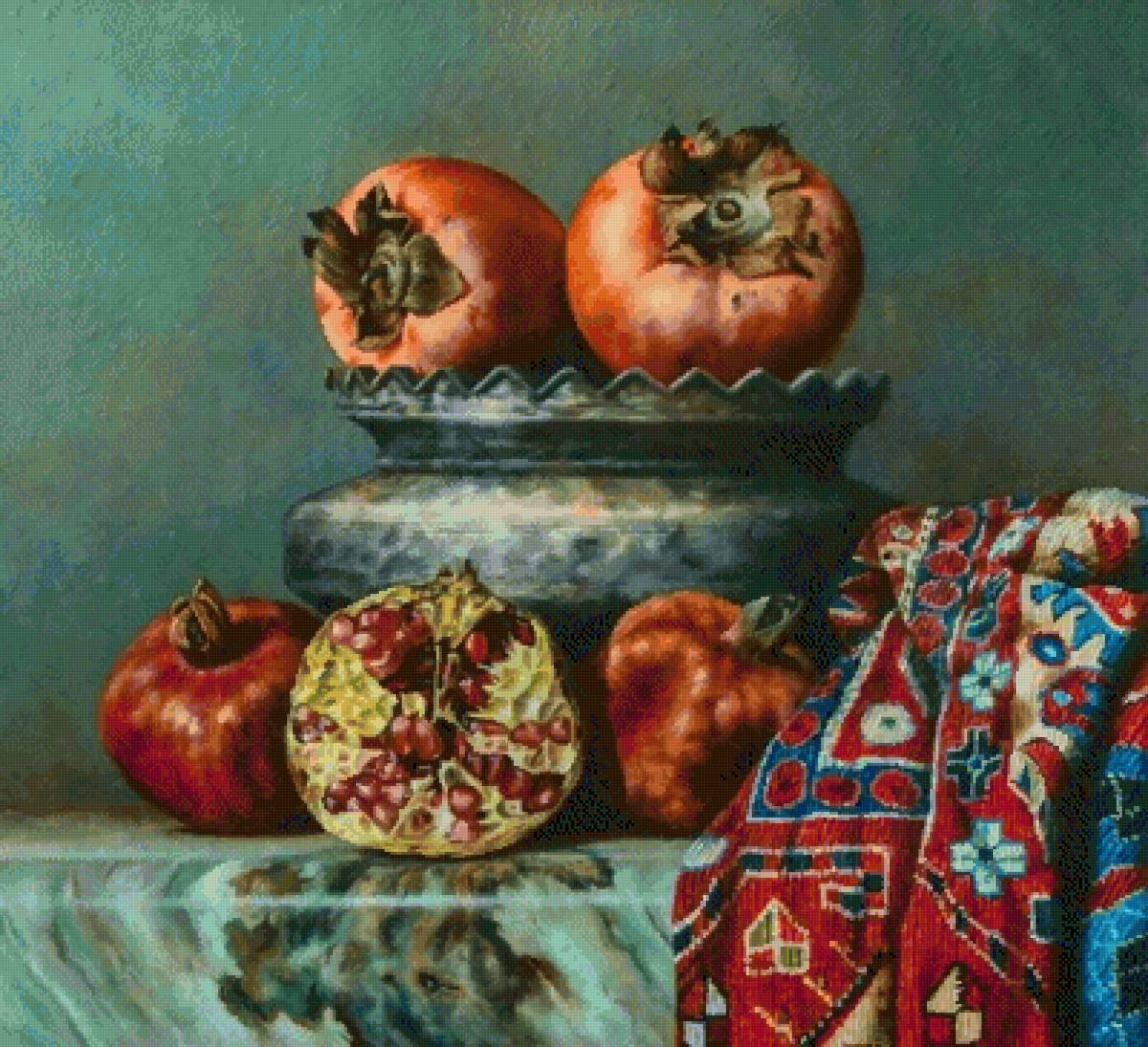 Натюрморт - натюрморт, ковер, фрукты - предпросмотр